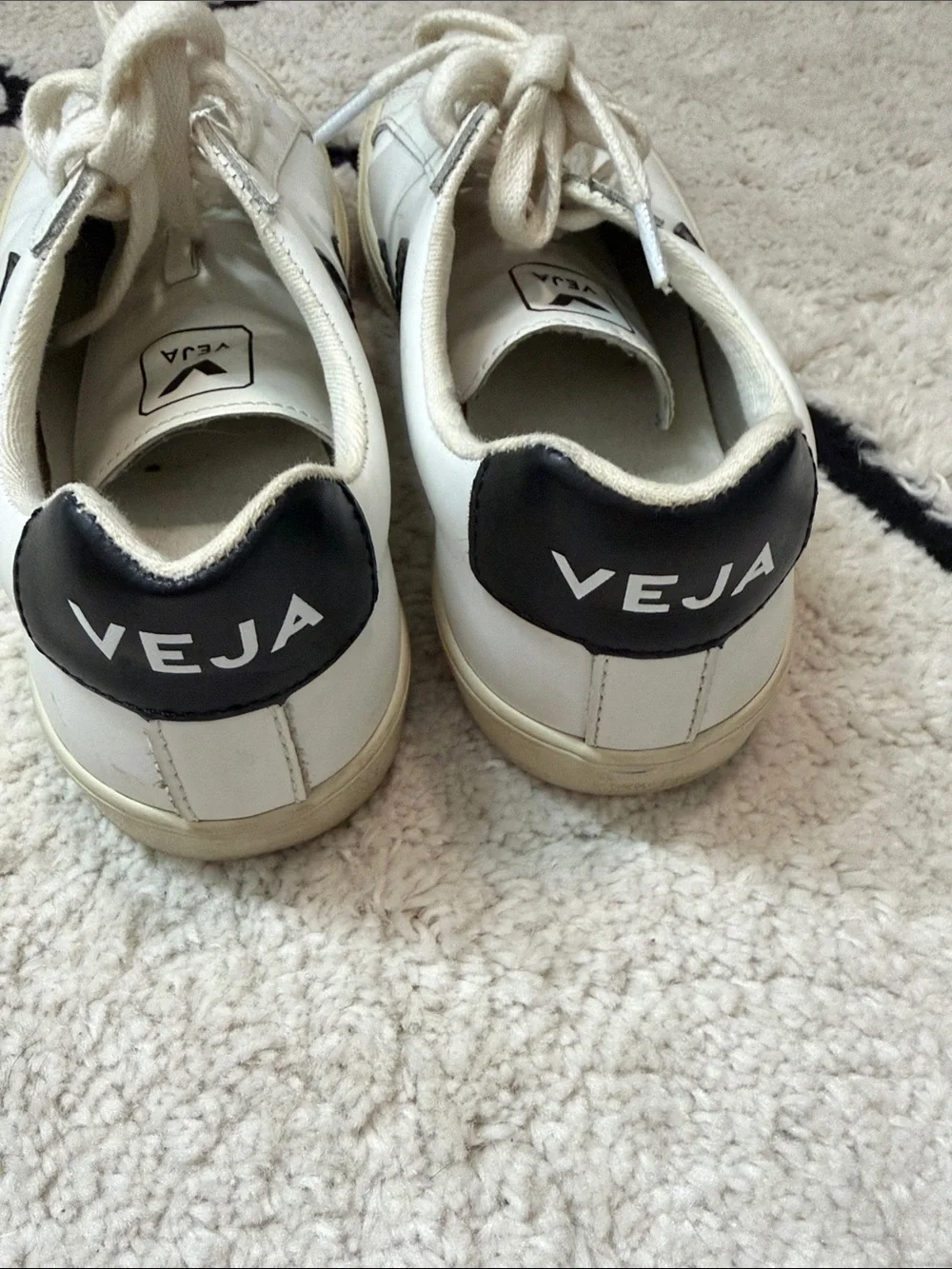 Veja White Leather Sneakers with Black V Logo